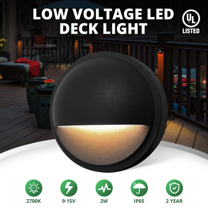GKOLED Low Voltage Deck Post Lights, LED Landscape Stair Riser Step Fence Lighting Fixture, Die-cast Aluminum 12V AC/DC Light, Black Powder Coated Finish, Complete Light UL-Listed, 6-Pack - Image 2